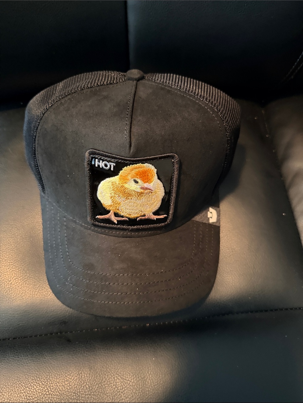 Black Trucker Cap with Yellow "hot" Chick Patch - the Farm